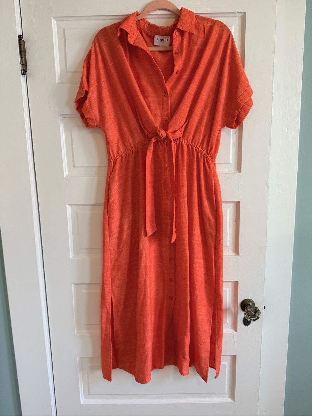Frnch Women's Orange Button-Front Tie-Waist Midi Dress